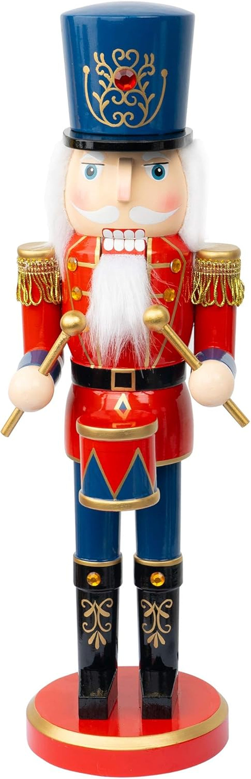 14" Christmas Decorative Nutcracker Figures, Wooden Red Drummer, Festive Collectible Nutcracker Gift for Indoor Winter Table Desktop Fireplace Decorations