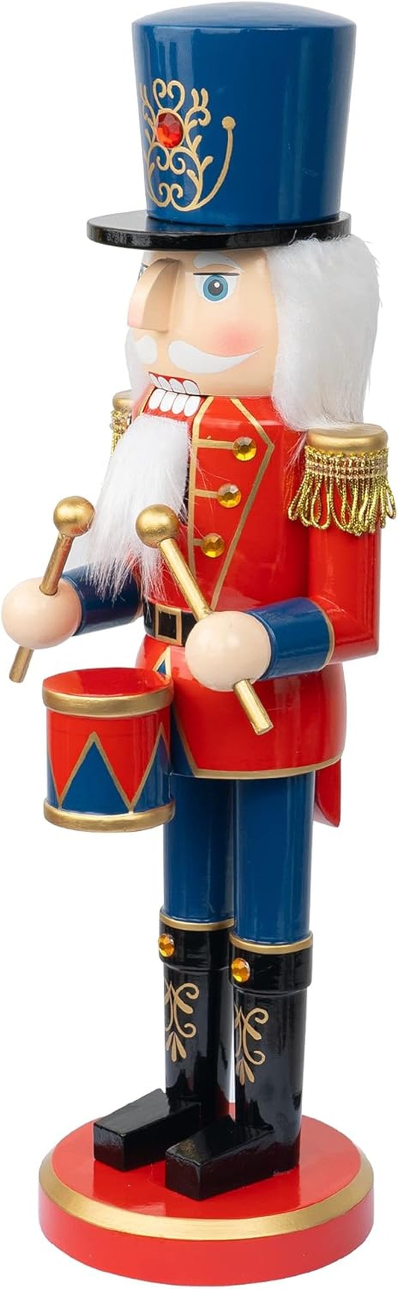 14" Christmas Decorative Nutcracker Figures, Wooden Red Drummer, Festive Collectible Nutcracker Gift for Indoor Winter Table Desktop Fireplace Decorations