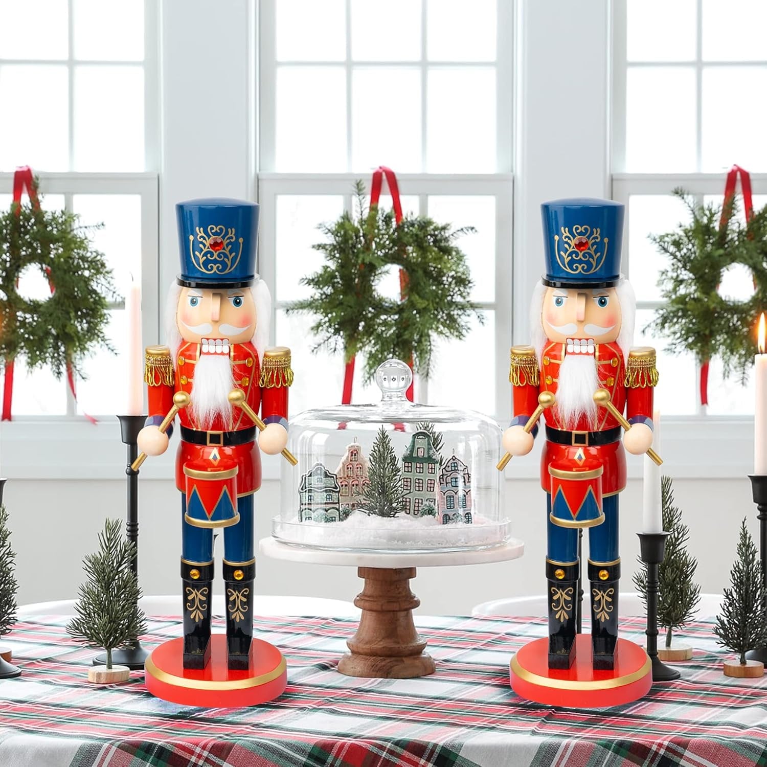 14" Christmas Decorative Nutcracker Figures, Wooden Red Drummer, Festive Collectible Nutcracker Gift for Indoor Winter Table Desktop Fireplace Decorations