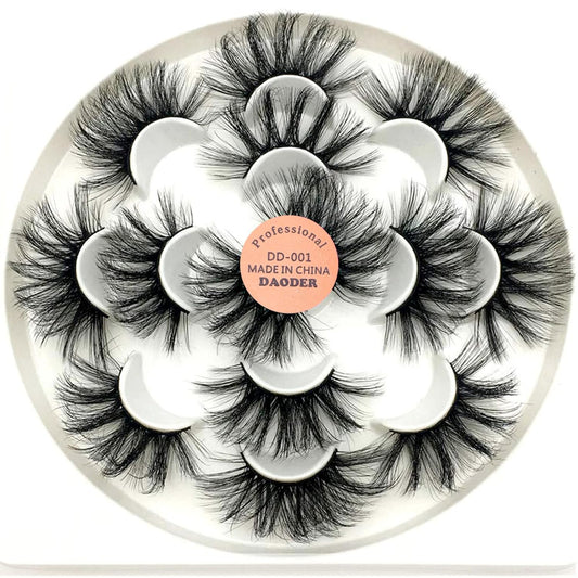 25mm 8D Mink False Eyelashes - Wispy, Long, and Dramatic Volume - Pack of 7 Pairs of Soft, Reusable Eye Lashes for Women