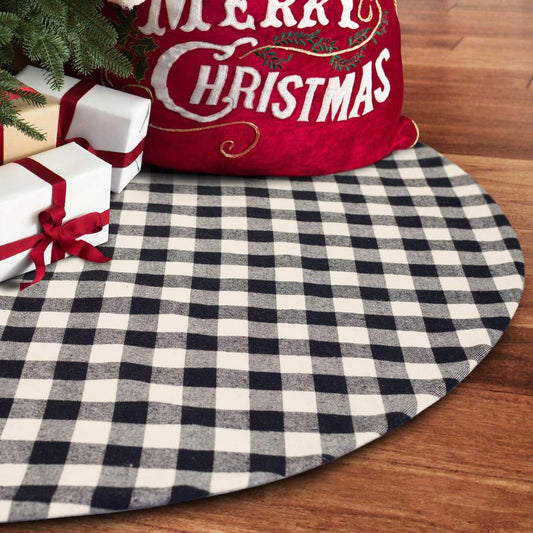 48 Inches Christmas Tree Skirt Black and White Plaid Buffalo Double Layers Checked Deco for Holiday Party Mat Xmas Ornaments