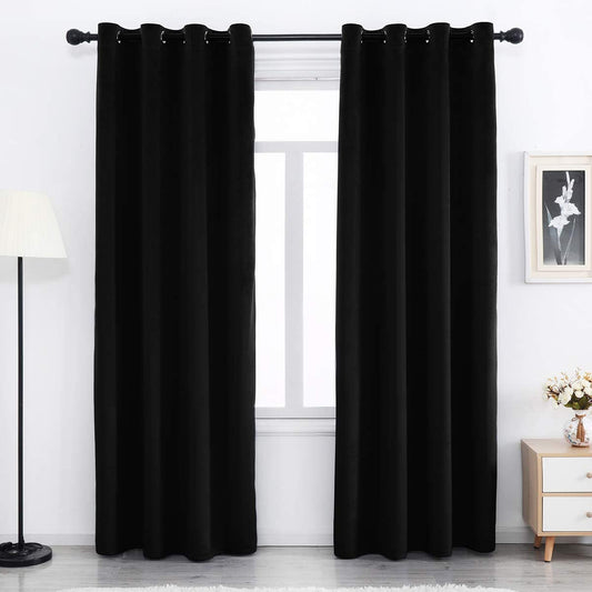 Black Velvet Blackout Curtains - 84 Inch Long, Light Blocking Grommet Top Thermal Insulated Curtains for Bedroom - Set of 2 Panels